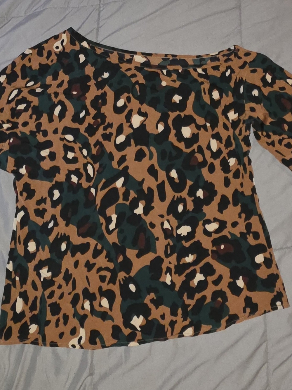 Classic Leopard Print Boatneck Top - Brown/Green